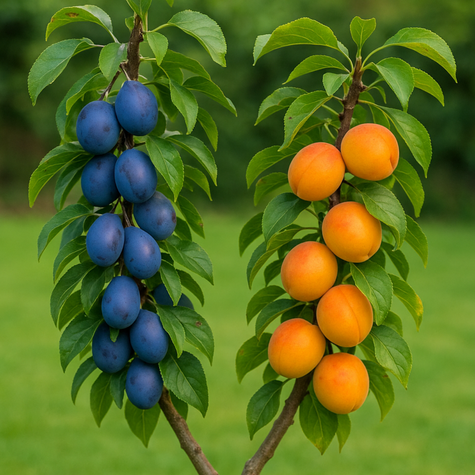 Duo Pflaume Węgierka Wczesna + Aprikose Early Orange - Wurzelnackte Pflanze